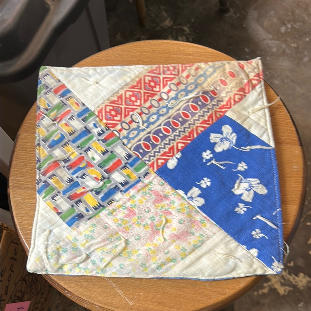 Handcrafted, Vintage, Patchwork, Quilted Square with Lots of Colors